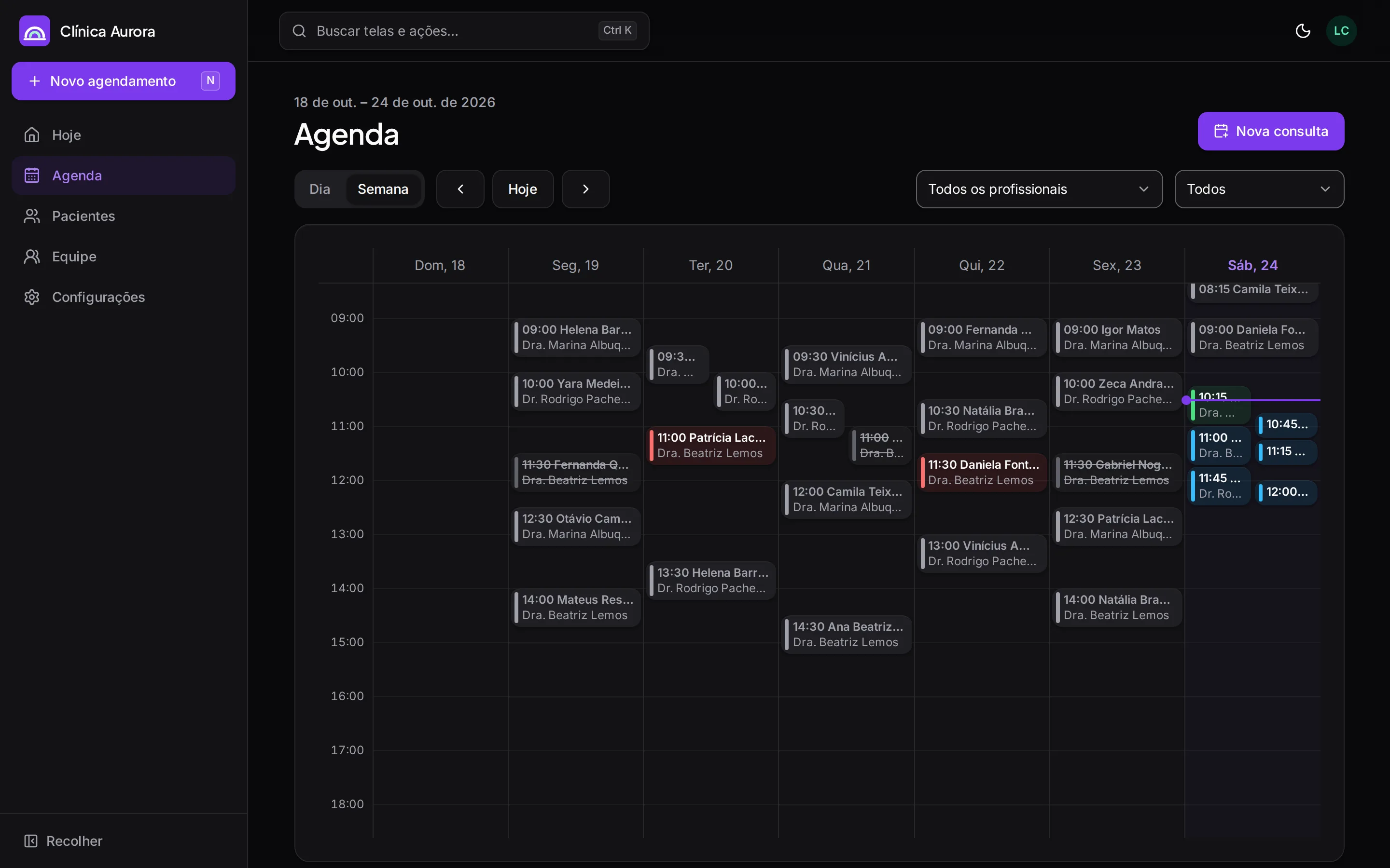 Tela Agenda do SalHub