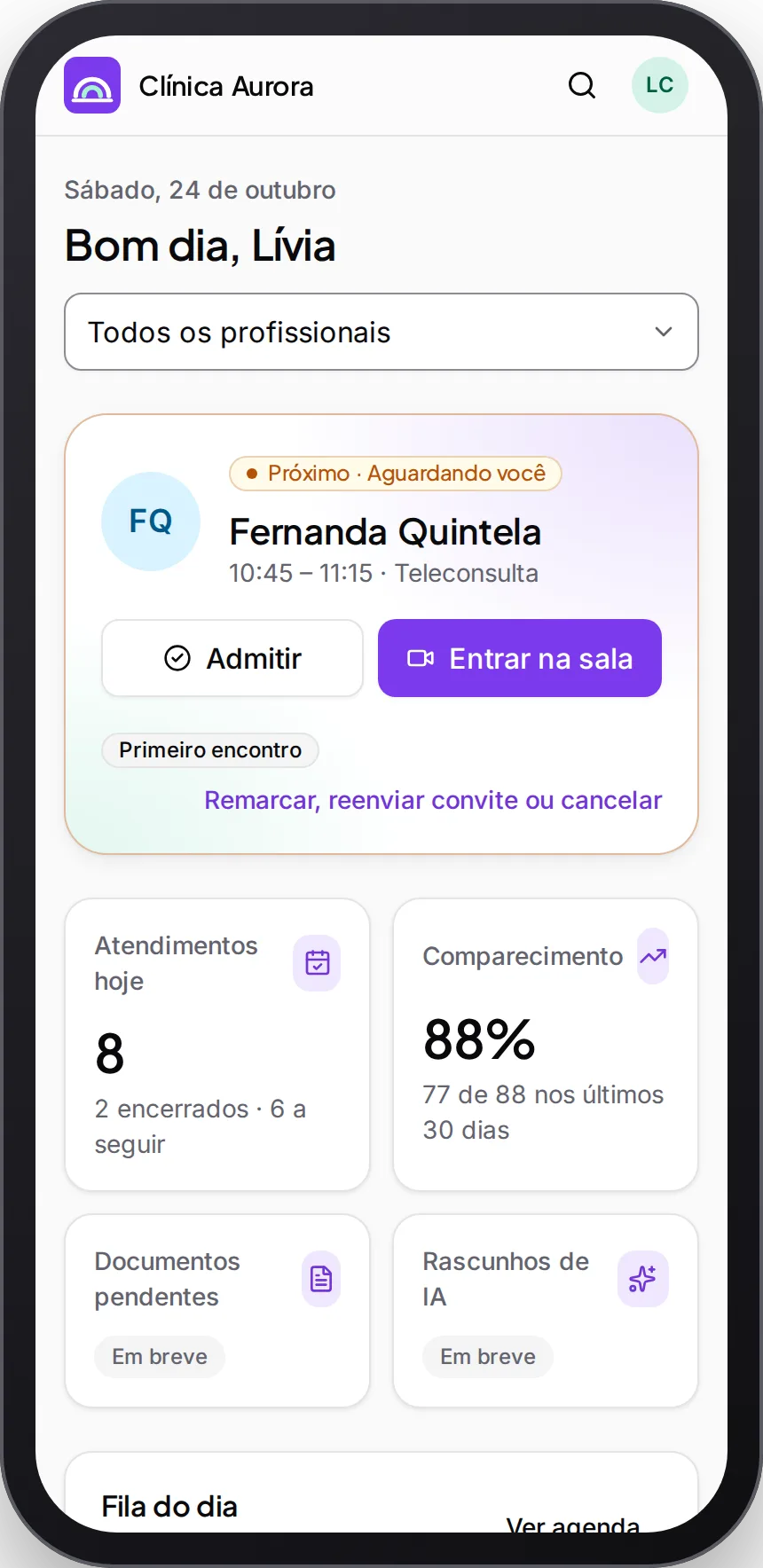 Tela Hoje do SalHub no celular